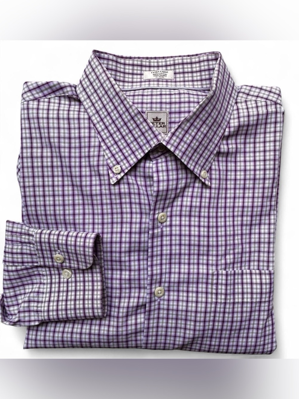 Peter Millar Lavender and White Plaid Button-Down Shirt XL